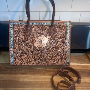 American Darling Tan and Turquoise Shoulder Bag
